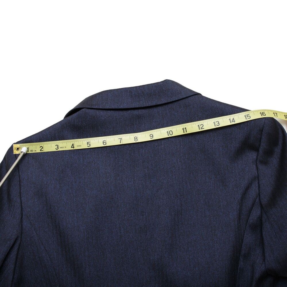 Anne Klein Size 10 Navy Blue Herringbone Twill One Button Blazer Notch Collar - Picture 11 of 12